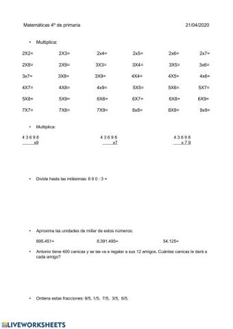 Matemáticas 4º primaria