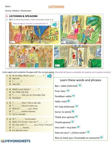 Listening : Greetings, numbers and days of the week