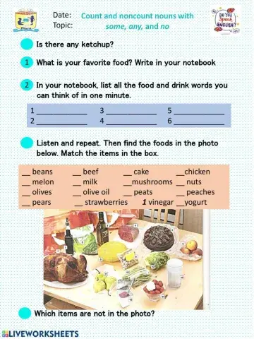 Count and noncount nouns with some, any, and no