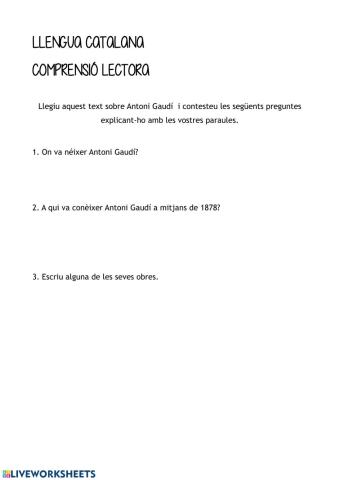 Comprensió lectora Antoni Gaudí