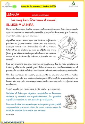 Lectura comprensiva: El león y la niña