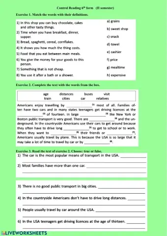 Control reading+listening 6th form