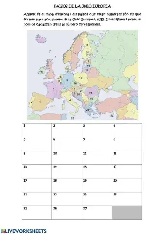 MAPA PAÏSOS MEMBRES UNIÓ EUROPEA