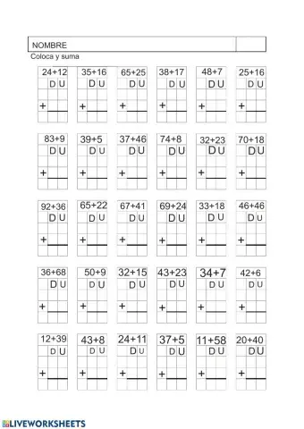 Sumas con decenas y unidades.