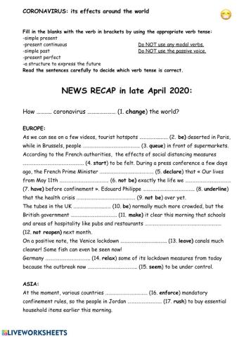Coronavirus and business News recap Verb tenses