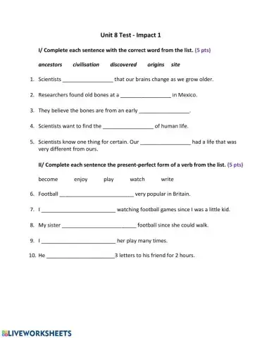 Impact 1- UNIT 8 TEST
