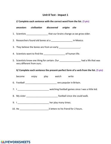 Impact 1- UNIT 8 TEST