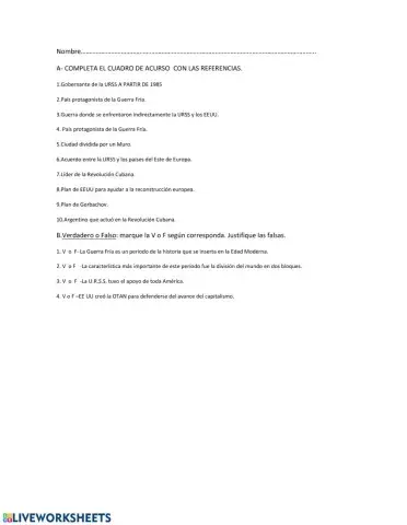 Evaluación guerra fría