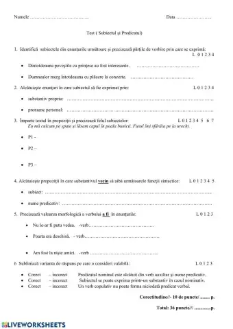 TEST--Subiectul și Predicatul