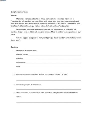 Grade 7 - Comprehension de texte