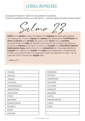 Letras revueltas. juego de la biblia