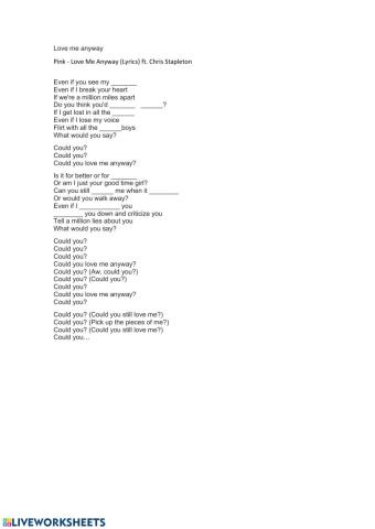 Song by Pink Love me anyway