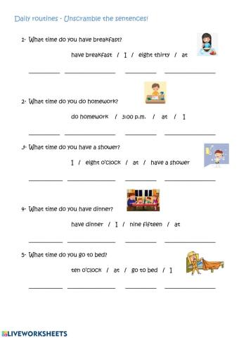 Daily routines - unscramble the sentences!