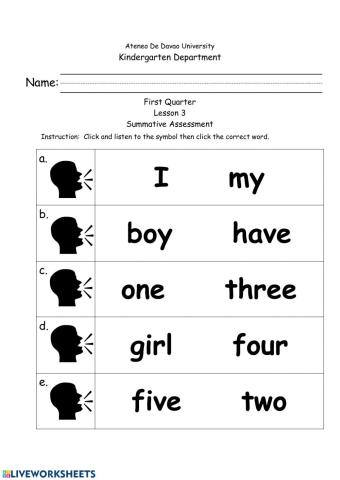 Summative-Sight words-number names