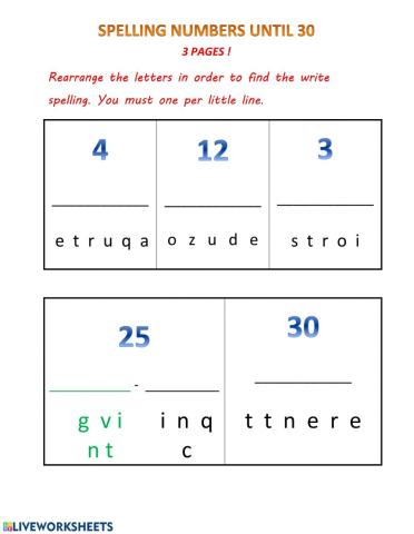 Numbers spelling up to 30-écriture nombres jusque 30-FR
