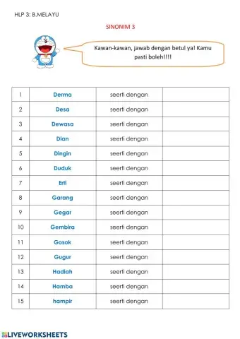 Sinonim tahun 6 (sinonim 3)