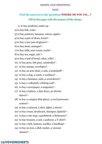 Kinds of shops. test