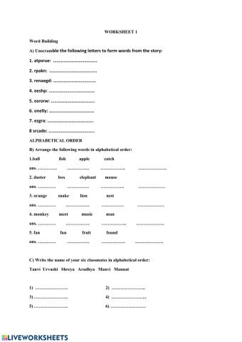 word building and alphabetical order