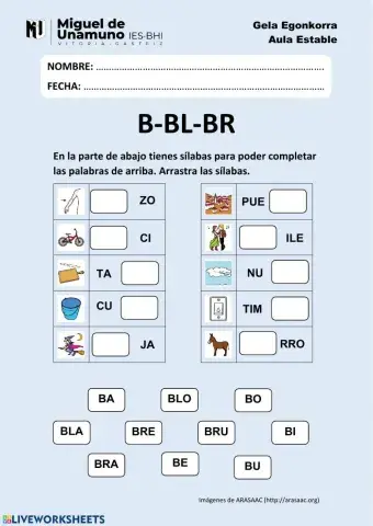 Arrastra las sílabas y escribe las palabras: B-BL-BR