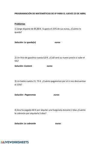 Proporcionalidades y porcentajes