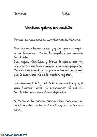 Martina quiere un castillo