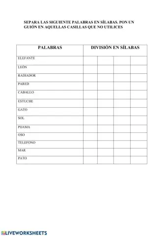 Separar palabras en sílabas