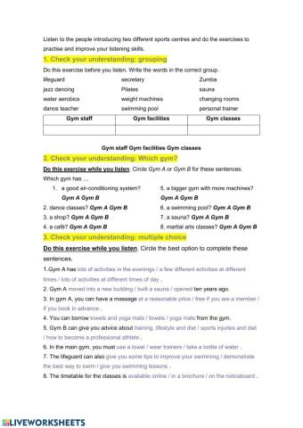 Sport centre listening activity