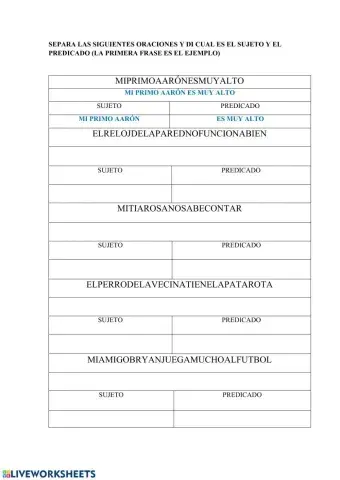 Separa oraciones y di sujeto y predicado