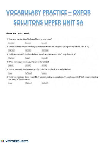 Vocabulary Oxford soluitons upper Unit 5