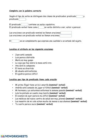 Ficha de repaso. Tipos de predicados.