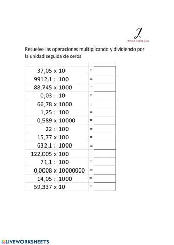 Operaciones con la unidad seguida de ceros