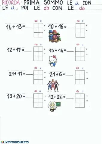 Addizioni in colonna senza cambi