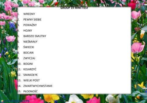 Personality and Easter related vocabulary - mini test