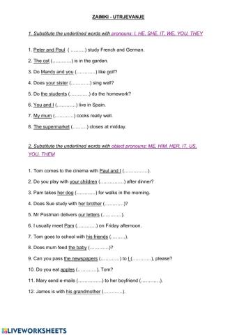 Subject and object pronouns