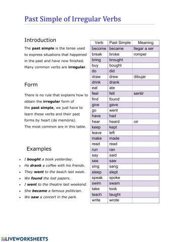 Irregular verbs table- most common