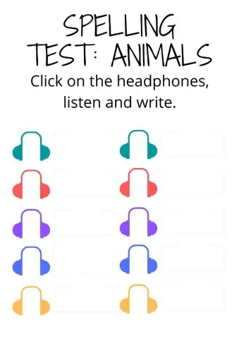 ANIMALS Spelling Test