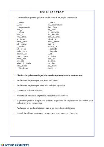 Ejercicios ortografía B y V