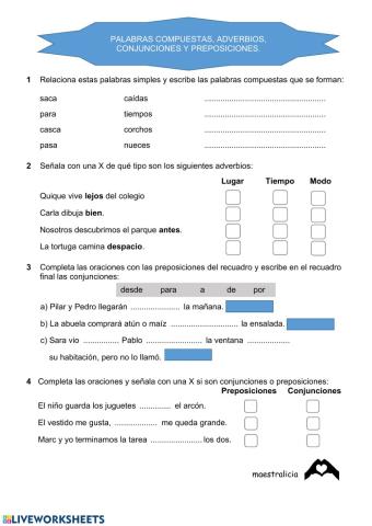 Palabras compuestas, adverbios, preposiciones y conjunciones