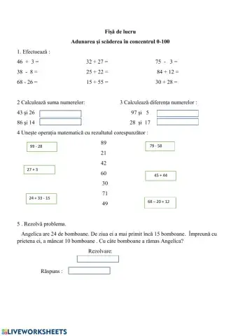 Adunarea și scăderea numerelor până la 100. Sinteză.