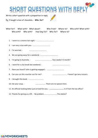 Short questions with prepositions