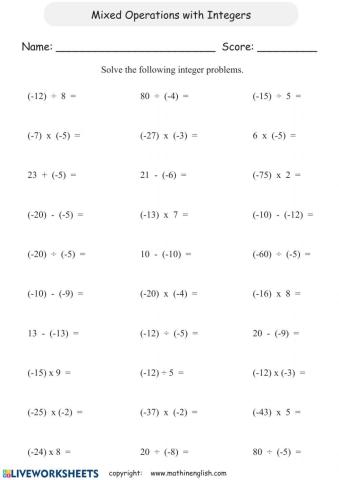 Operations with Integers