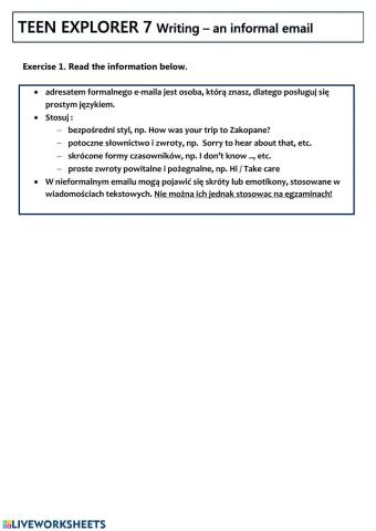 Writing - an informal email