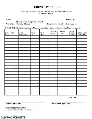 Student Time Sheet Week -4