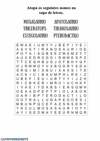 Sopa de letras dinosaurios