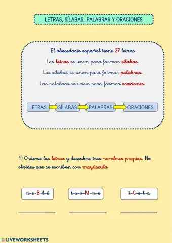 Letras, sílabas, palabras y oraciones