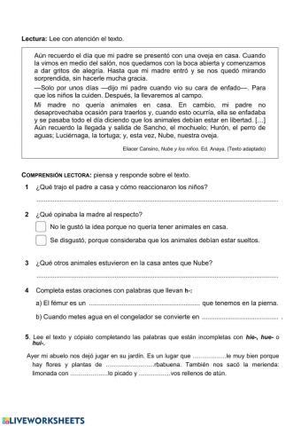 Comprensión lectora. Ortografía h