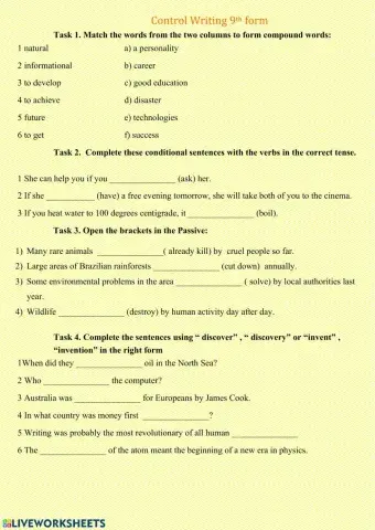 Control Writing 9th form