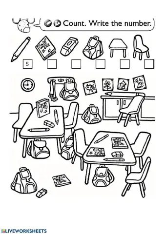 School objects Listen+count