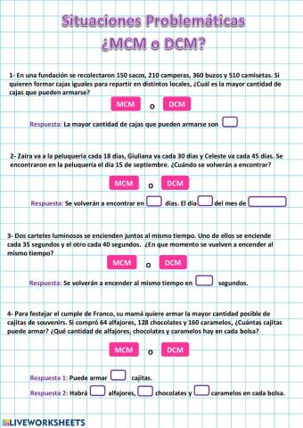 Situaciones problemáticas de mcm y dcm