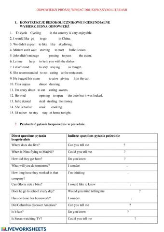 Reported speech, GERUND AND INFINITIVE